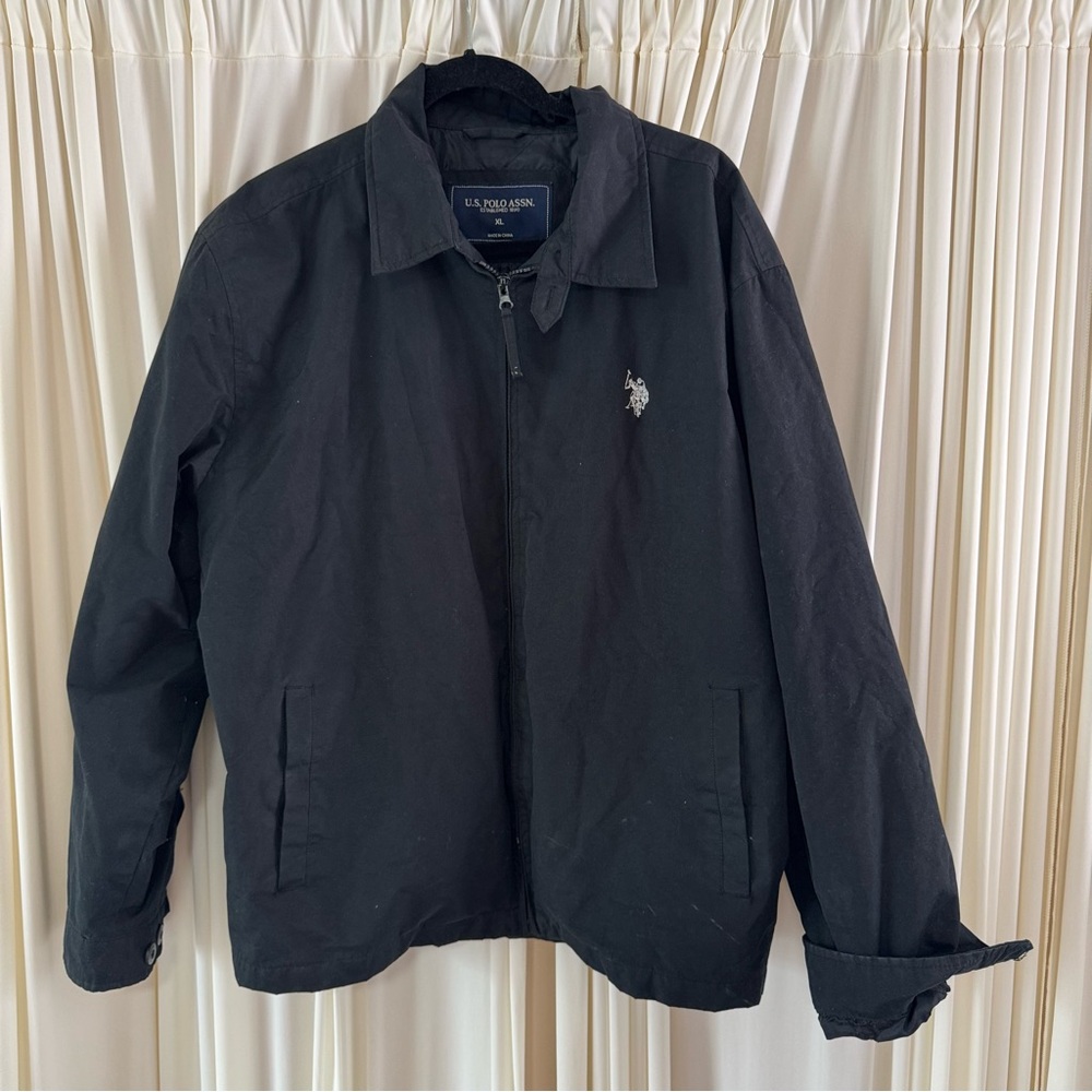 U.S. Polo Assn Black Jacket‎ Harrington Lined Full Zip Water Resistant Size XL